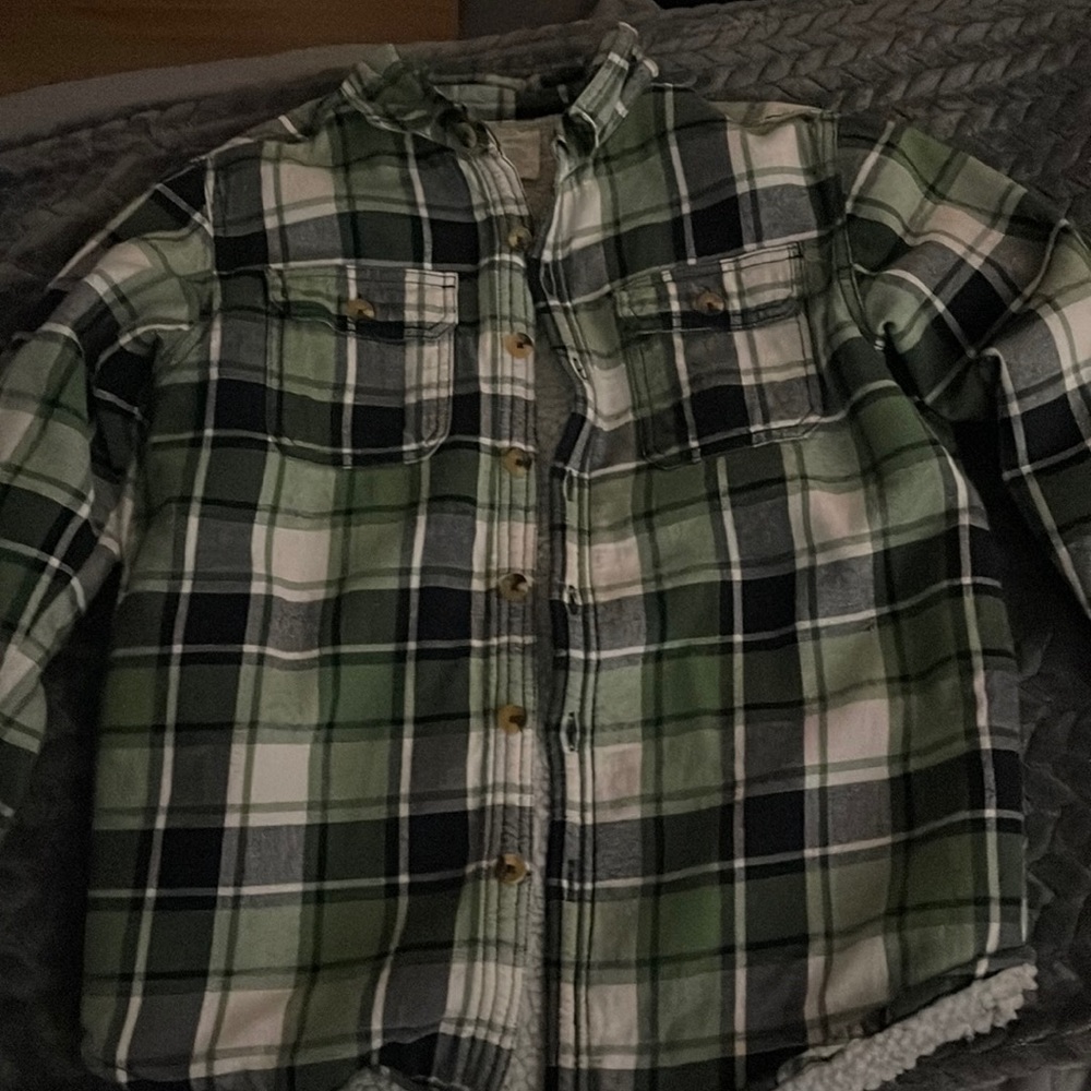Flannel sherpa lined button down jacket/ shirt